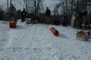 The starting line for the Box Sled Race in 2011. Photo by Sally Shonk