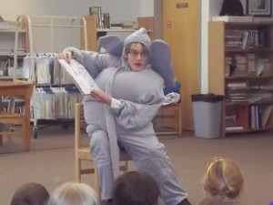 Charlie Imhoff, dressed up as Horton the elephant, helps kick off the DCS Read-a-Thon.