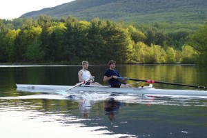 Rich, at right, and training partner rowing on Dublin Lake.