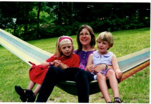 Shelby and Hilary with Karen Newell in the hammock.