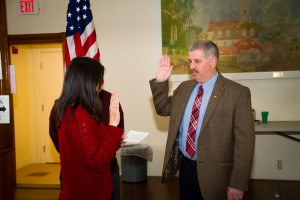 Police Chief Stephen Sullivan was sworn in on March 10, 2014, by Jeannine Dunn, Town Clerk/Tax Collector. Photo by Brie Morrissey of BLM Photography