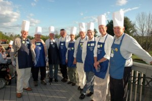 At the Monadnock Family Services benefit, Men Who Cook, a dozen Dublin cooks included Rusty Bastedo, Art Flick, Rob Seaver, Jeff Clough, Allen Davis, Bill Goodwin, Henry James, Jeff Oja, and Rick MacMillan (Perry Davis and Jim Bride not pictured). The event took place at the Shattuck Inn May 18 and the proceeds were for the benefit of the Adult Care Center in Jaffrey. Photo by Sally Shonk