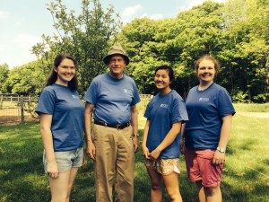 L-R: Three Dublin teens, Annie Garrett-Larson, Olivia Thomas, and Genna Weidner join Bill Goodwin to keep our lake pristine. Photo by Sally Shonk