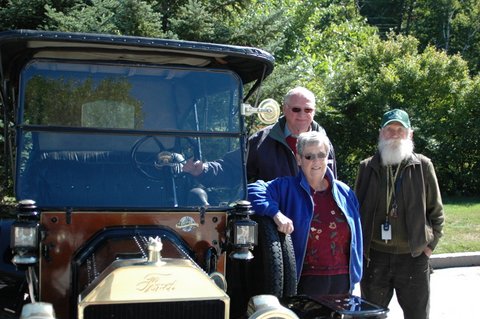 The Bardens, their 1914 Model T, and Pete Thomas made a rare appearance at Peterborough’s Cruz-In mid-September. Photo by Sally Shonk