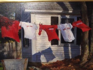 ‘Red Sock,’ an oil painting by Jan Mercuri Grossman of Amherst, NH, will be on display in Jaffrey.