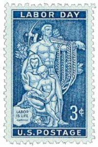 To honor Labor Day, this U.S. postage stamp was released featuring a design from the mosaic mural at the AFL-CIO headquarters in Washington, DC. The mural, called “Labor is Life,” was designed by artist Lumen Winter. Congress passed a law in 1894 designating the first Monday in September as a federal holiday and called it Labor Day. The First Day of Issue ceremony was, for the first time, preceded by a dedication ceremony – both of which took place in the White House Rose Garden.