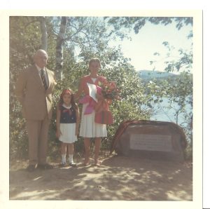 Oscar Sewall, Sarah (Woodward) Sangermano and Pat Sewall at the 1966 dedication of the donation of the beach to the DWC. Photo courtesy of the Dublin Women’s Club