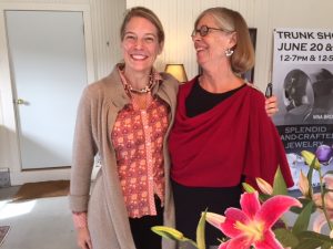 Susan Barker showed her elegant one-of-a-kind necklaces created with silver and unusual beads while her daughter Nina Brogna showed her anti-clastic hand-forged silver bracelets.