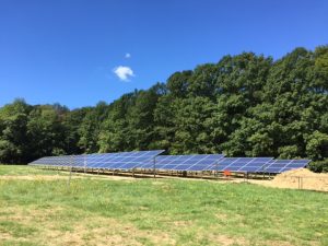 Yankee Publishing’s new solar array is nearing completion and is expected to be generating power in October. The 93.5kW system will generate as much electricity as Yankee uses in a year, according to President Jamie Trowbridge. Photo by Margaret Gurney