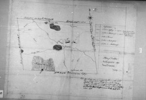 An 1805 map of Dublin showing five roads that met at the Village. Photo courtesy NH State Archives